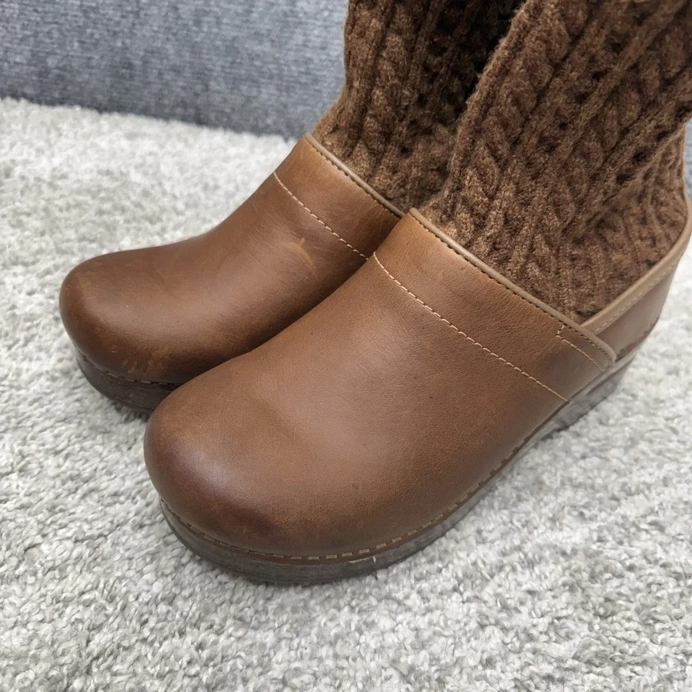 Dansko Chloe leather knit boots brown women's size EU 37 / US‎ 6.5-7.0